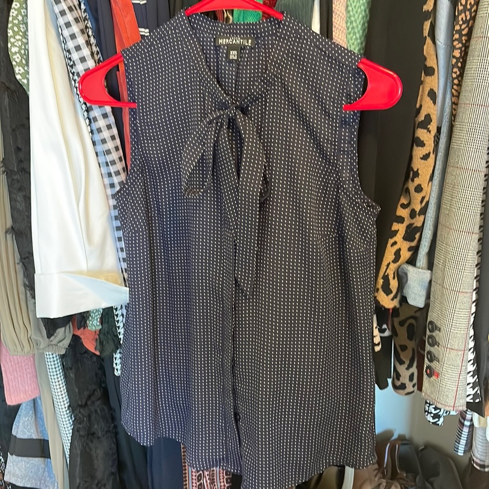 J.Crew Navy Dot Sleeveless Blouse with Neck Tie